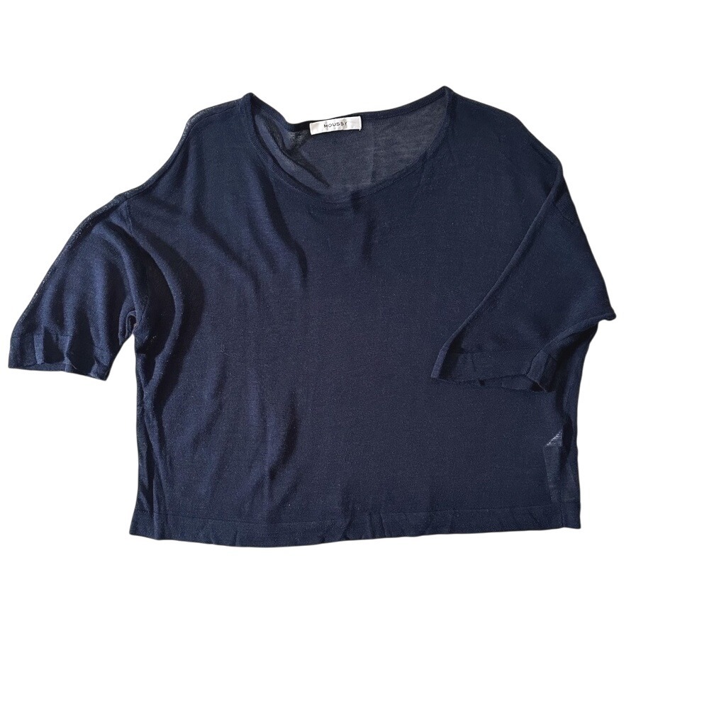 Moussy Sheer Knit Top Navy Blue Rayon Blend - PTP 21"